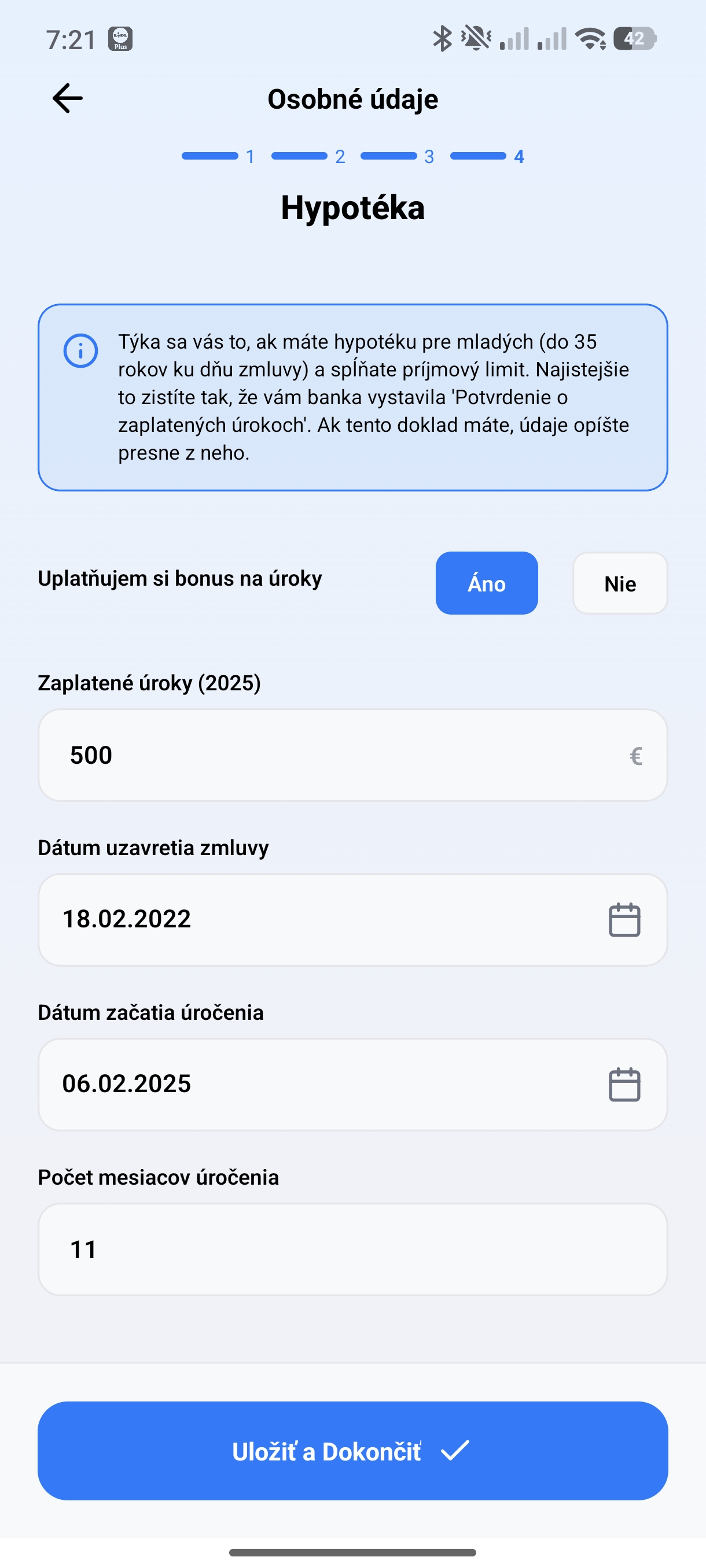 Zadanie údajov o hypotéke