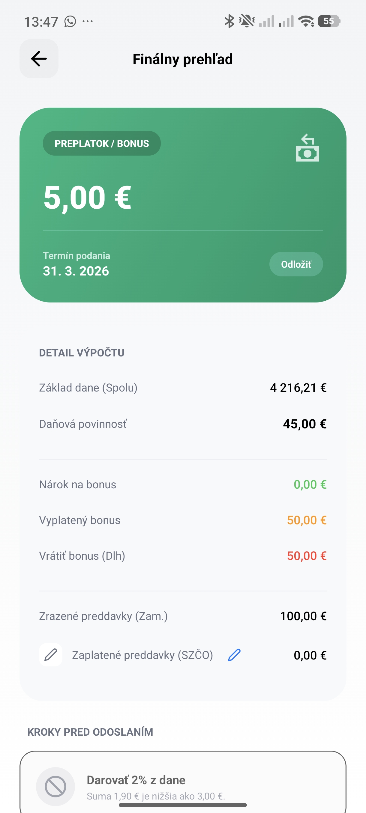 Automatické vygenerovanie priznania